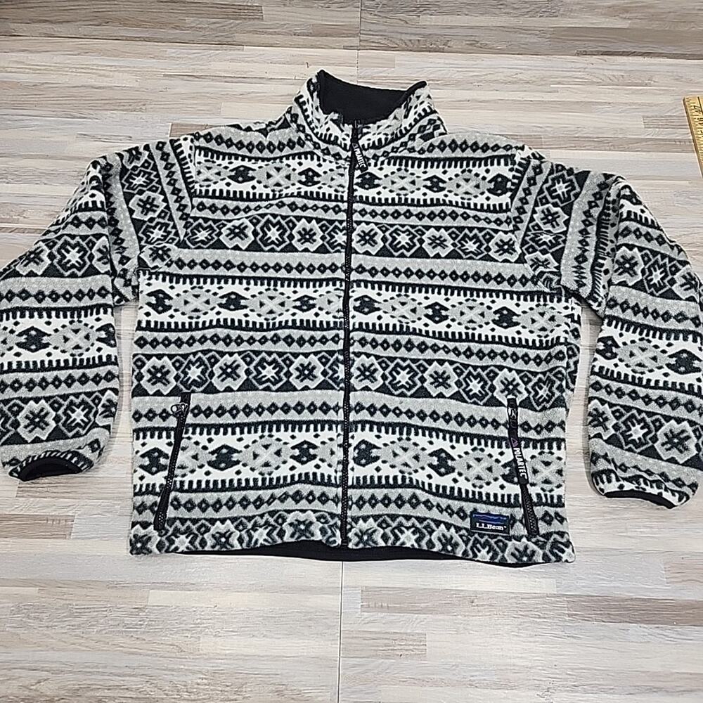 Vintage 90s L.L. Bean Women’s large grey Aztec geometric zip-up fleece